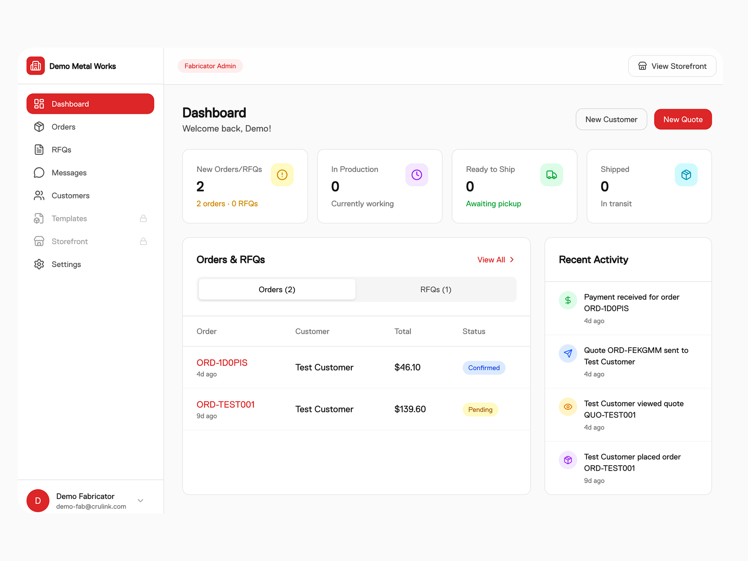 CruLink Forge instant quoting storefront showing real-time pricing for metal fabrication parts